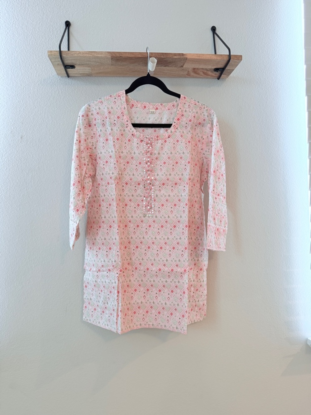 Women's Pink Printed Long Sleeve Tunic Top